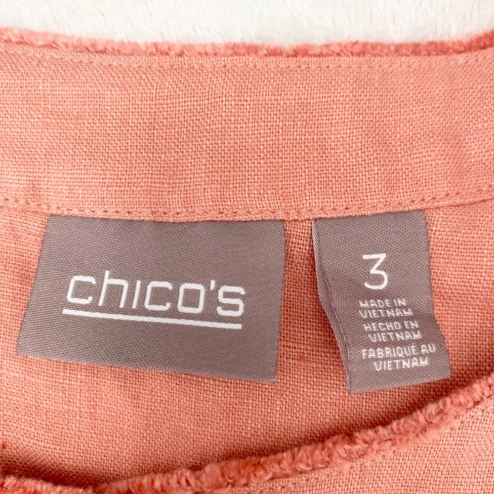 Chico's 100% linen Blazer 3/4 Sleeves Womens Size 3‎ Tangerine - Picture 3 of 10